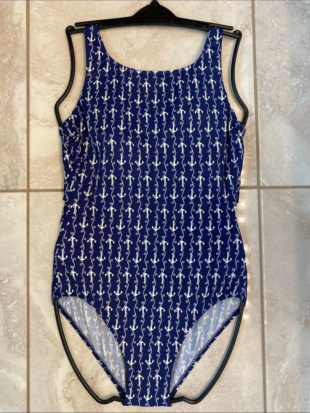 Talbots Navy Blue Anchor-Print One-Piece Swimsuit